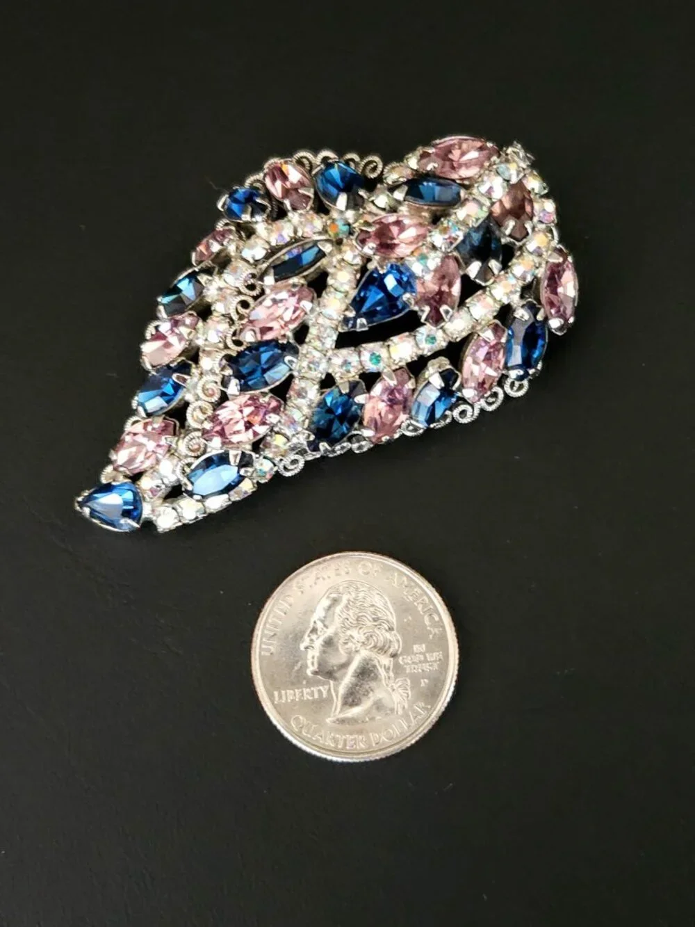 Vintage Hobe Pink and Blue Rhinestone Brooch